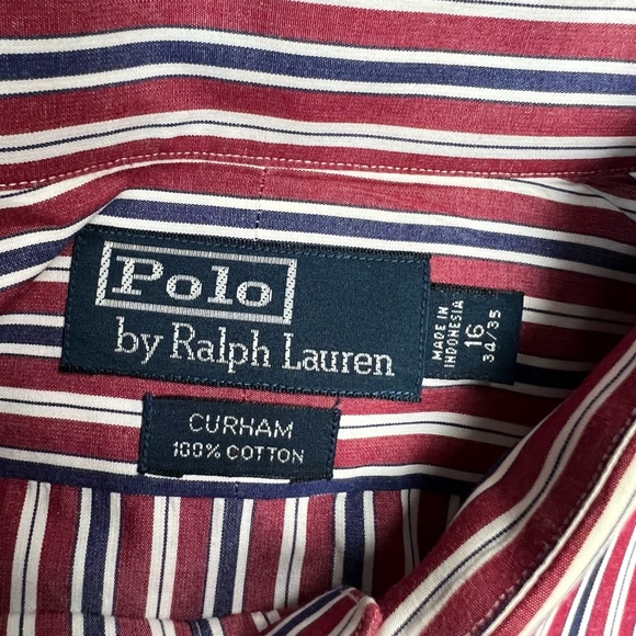 Polo Ralph Lauren Red w/ White & Navy Stripe Shirt 16 34/35 - Picture 3 of 3